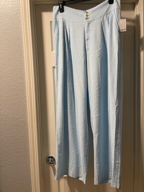 Bar III Pale Blue Pleated Wide-Leg Chinos Sz 14W New